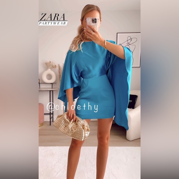 Zara SATIN EFFECT MINI CAPE DRESS - Picture 11 of 15